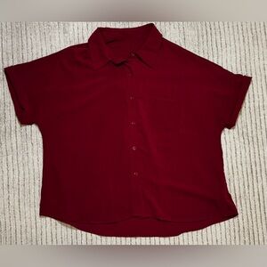 SHEIN Red Button Down Blouse Short Sleeve Pocket Top Size 1X